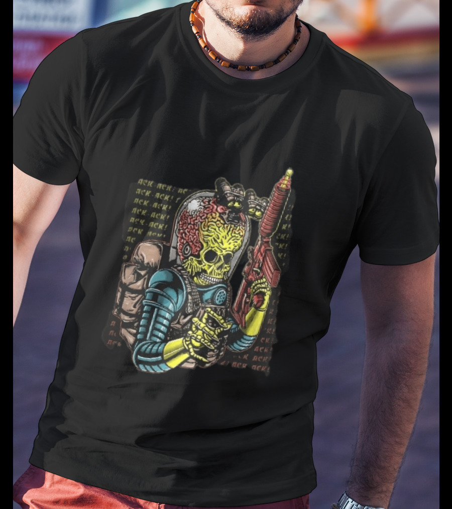 Ack Martian Alien Exposed Brain Tactical Ray Gun Ack Goggles T-Shirt