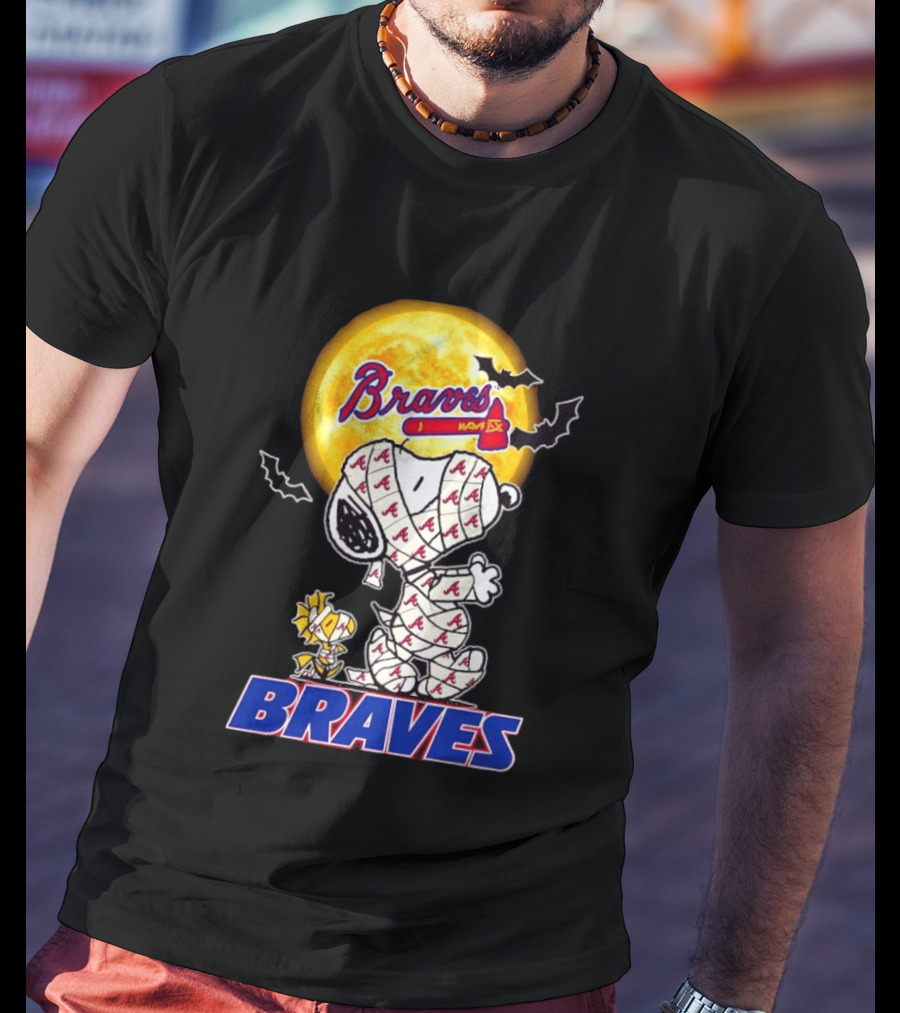 Atlanta Braves Halloween Snoopy Woodstock Mummy Cosplay T-Shirt