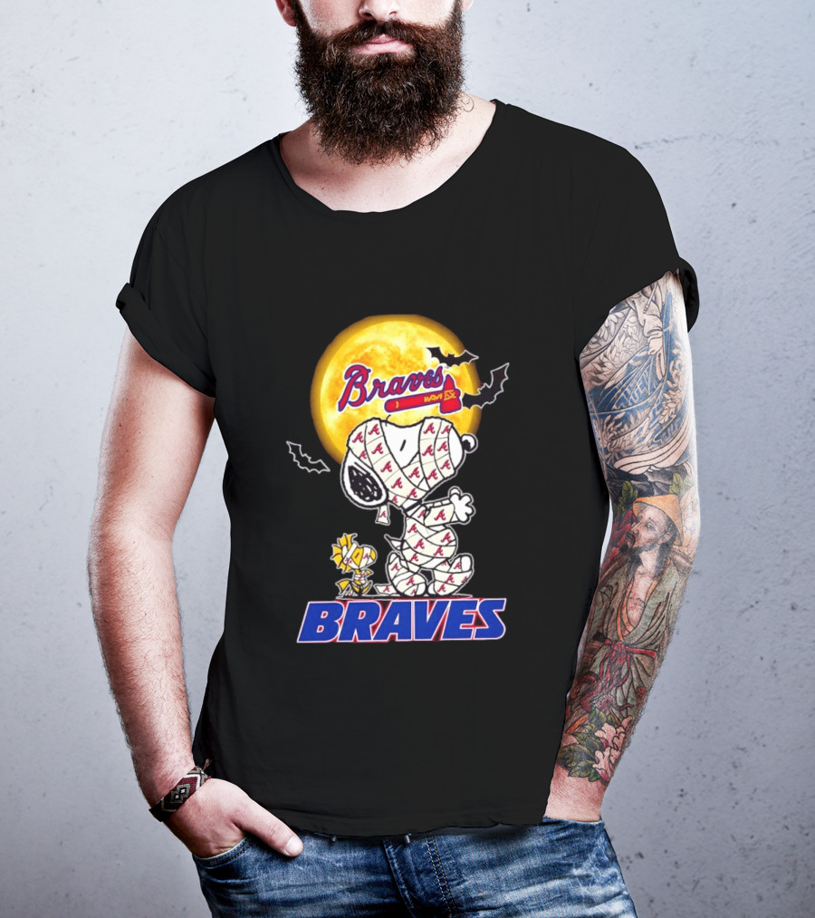 Atlanta Braves Halloween Snoopy Woodstock Mummy Cosplay T-Shirt