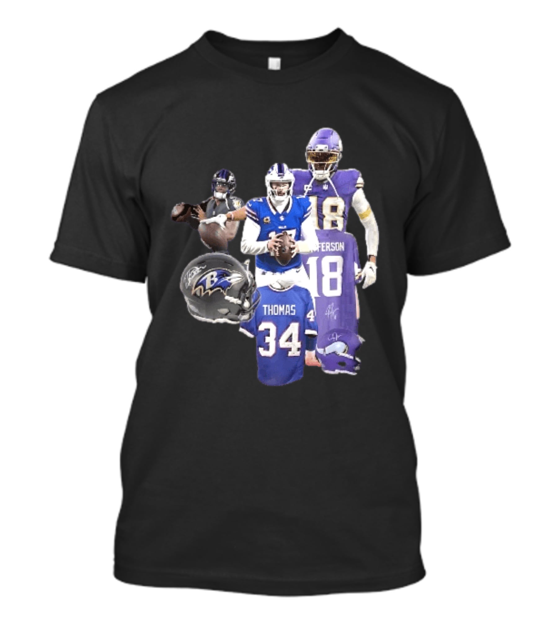 Baltimore Ravens Helmets Buffalo Bills Minnesota Vikings Thomas Jefferson Players Jerseys T-Shirt
