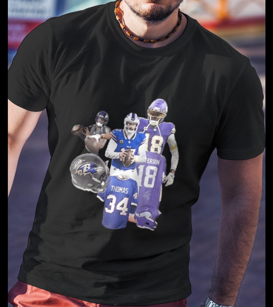 Baltimore Ravens Helmets Buffalo Bills Minnesota Vikings Thomas Jefferson Players Jerseys T-Shirt