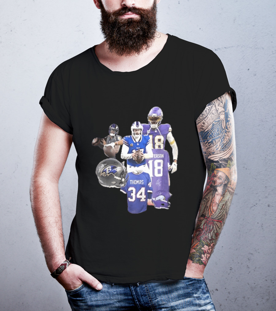 Baltimore Ravens Helmets Buffalo Bills Minnesota Vikings Thomas Jefferson Players Jerseys T-Shirt
