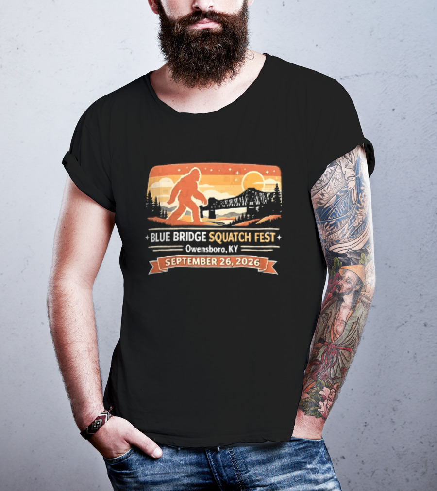 Blue Bridge Squatch Fest Owensboro KY Sasquatch River Sunset September 26 2026 T-Shirt