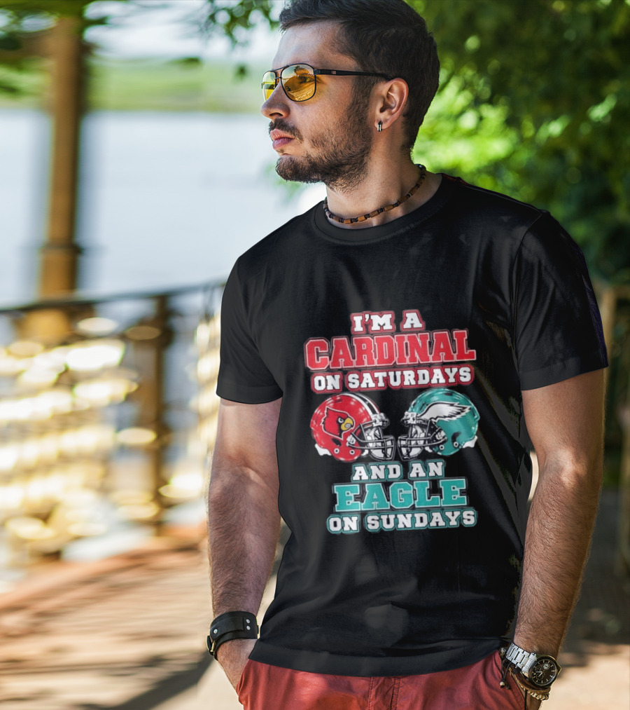 I'm A Cardinal On Saturdays And An Eagle On Sundays Football Helmets T-Shirt