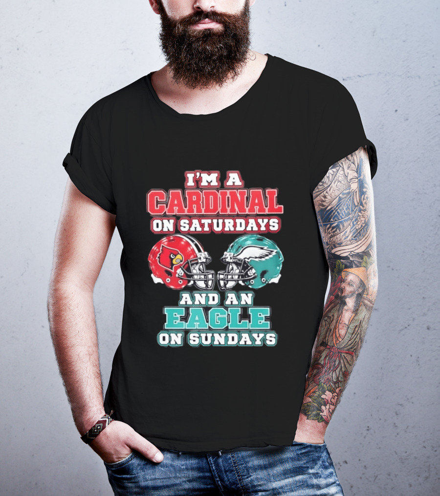 I'm A Cardinal On Saturdays And An Eagle On Sundays Football Helmets T-Shirt