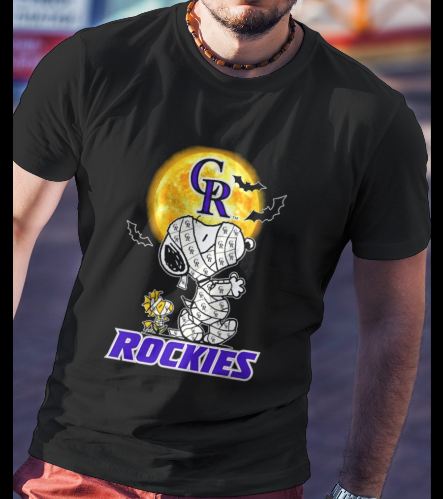 Colorado Rockies Snoopy Woodstock Mummy Halloween Cosplay Moon T-Shirt
