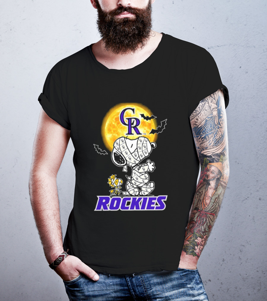 Colorado Rockies Snoopy Woodstock Mummy Halloween Cosplay Moon T-Shirt