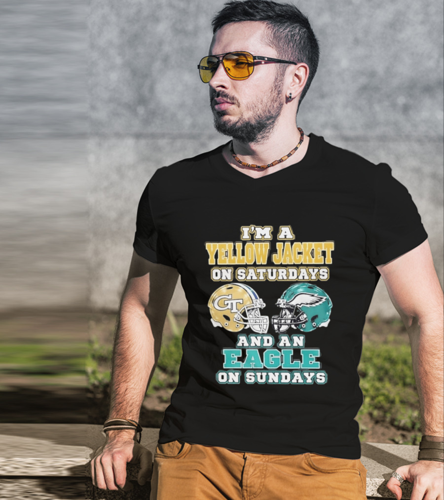 I'm A Yellow Jacket On Saturdays And An Eagle On Sundays GT Football Helmets T-Shirt