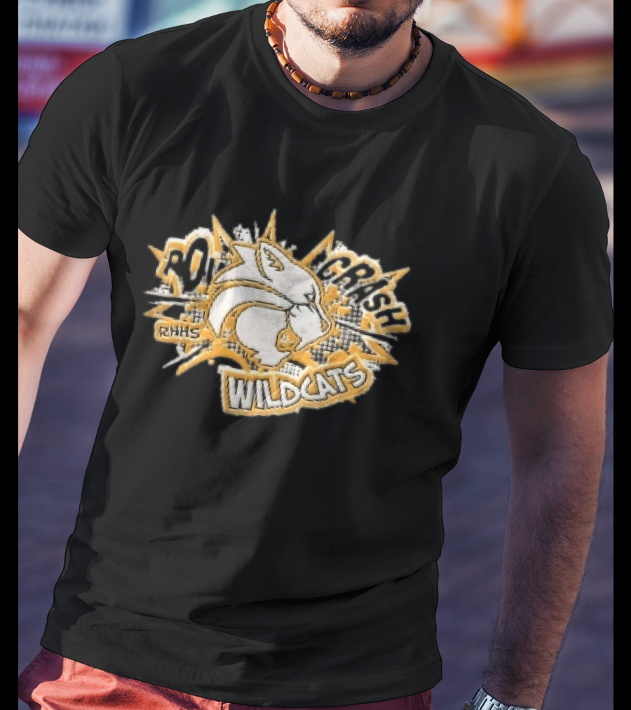 RHHS Wildcats Pow Crash Comic Burst Halftone Head T-Shirt
