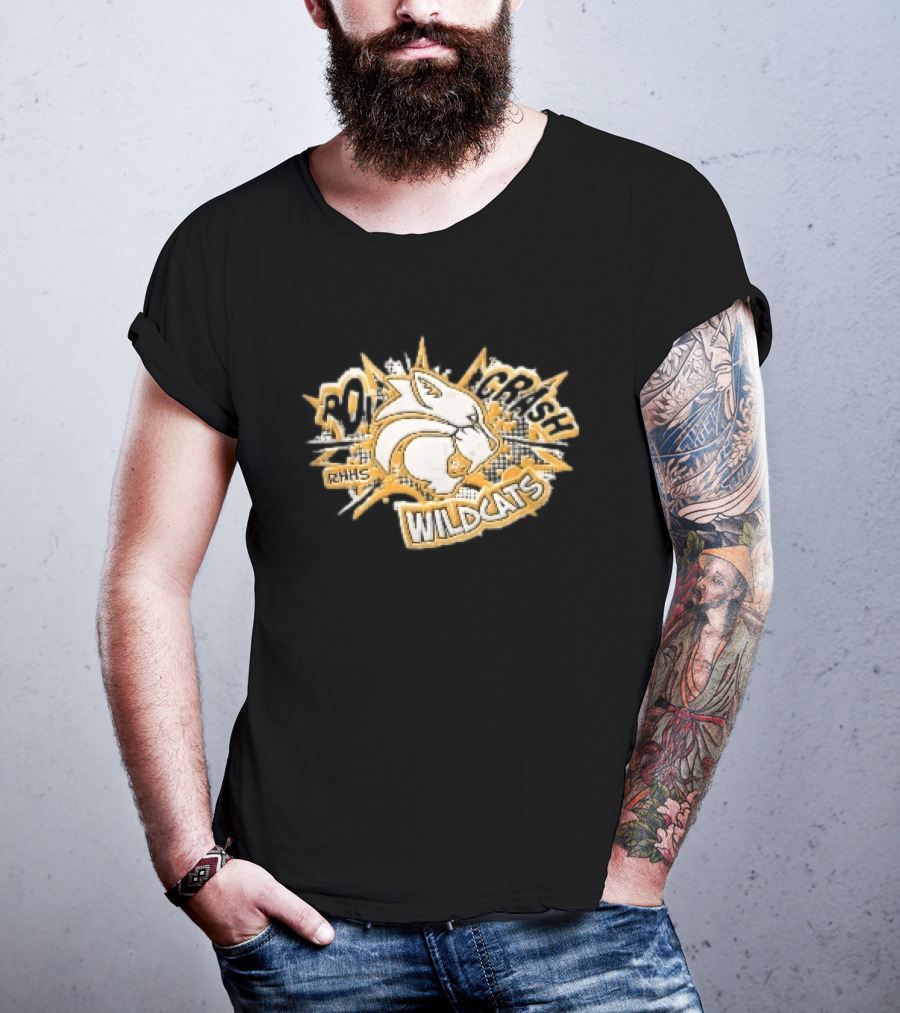 RHHS Wildcats Pow Crash Comic Burst Halftone Head T-Shirt