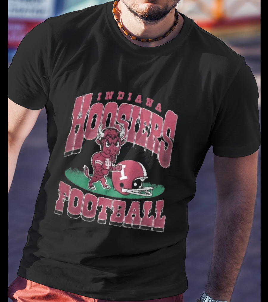 Indiana Hoosiers Football Distressed Cartoon Bull Helmet T-Shirt