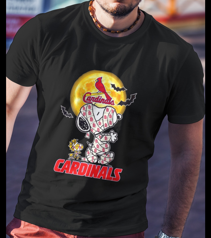 St. Louis Cardinals Snoopy Woodstock Mummy Halloween Moon Bats T-Shirt