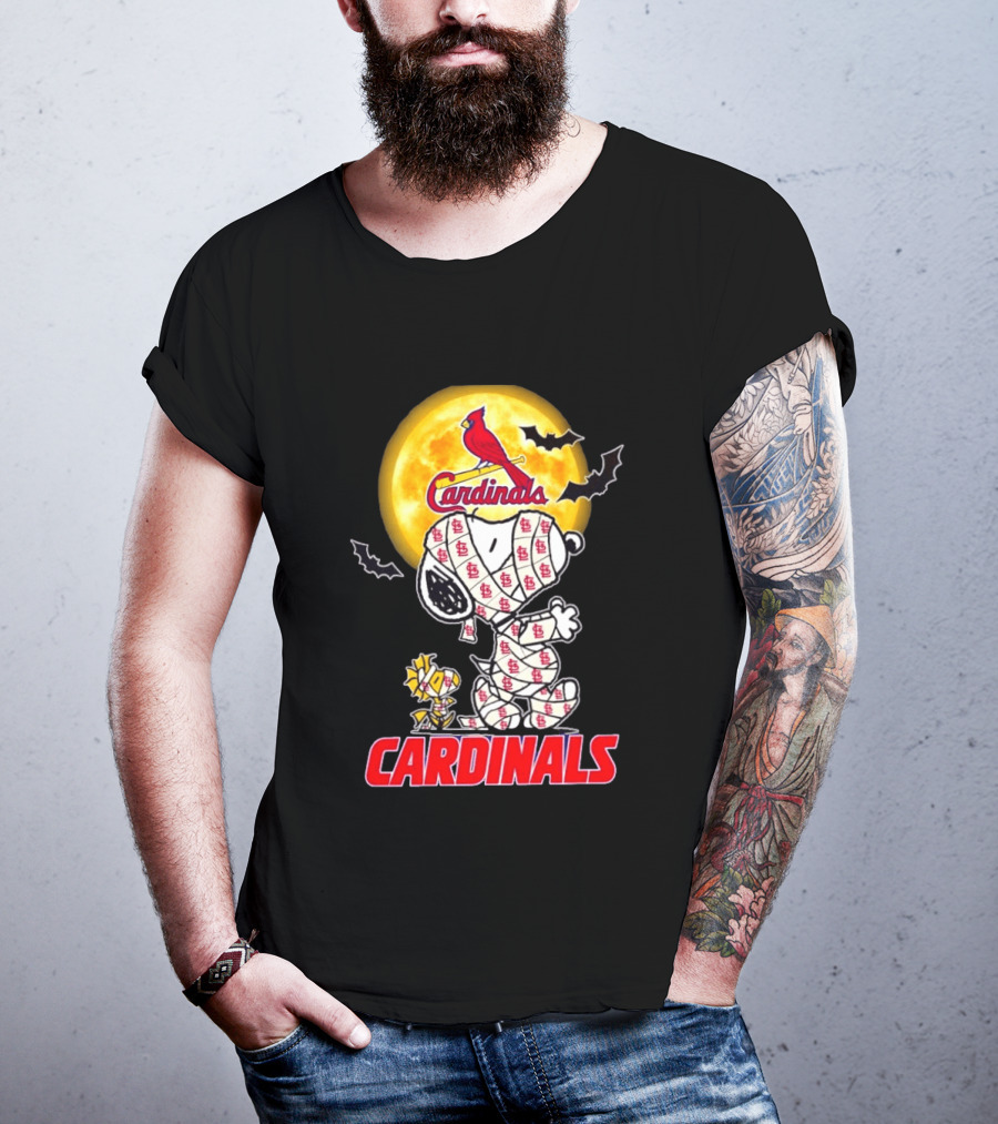 St. Louis Cardinals Snoopy Woodstock Mummy Halloween Moon Bats T-Shirt
