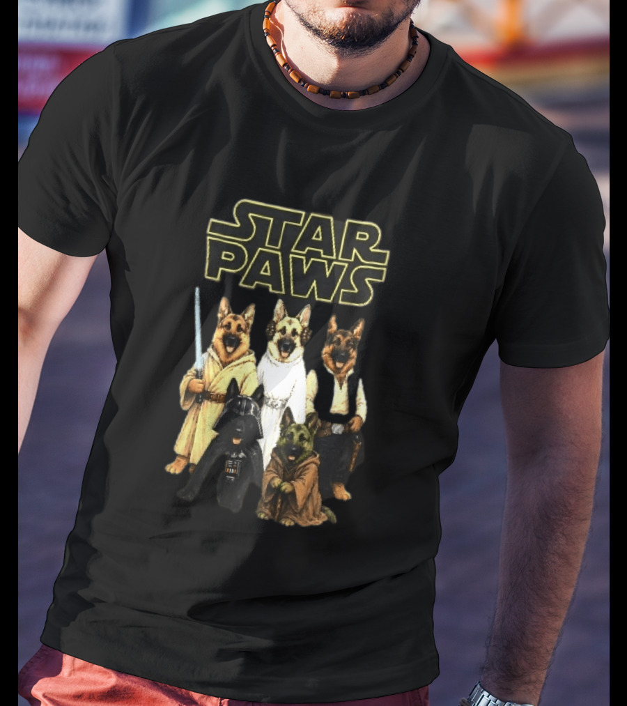 Star Paws German Shepherd Dogs In Space Costumes With Lightsaber T-Shirt