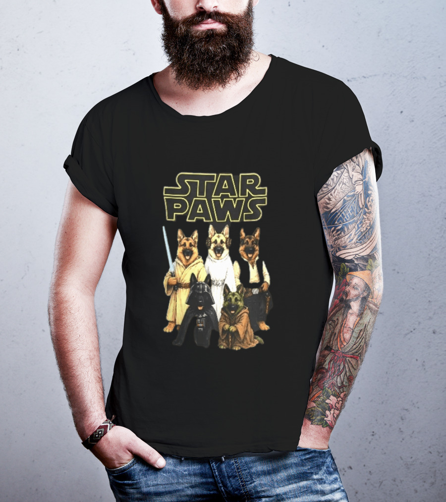 Star Paws German Shepherd Dogs In Space Costumes With Lightsaber T-Shirt