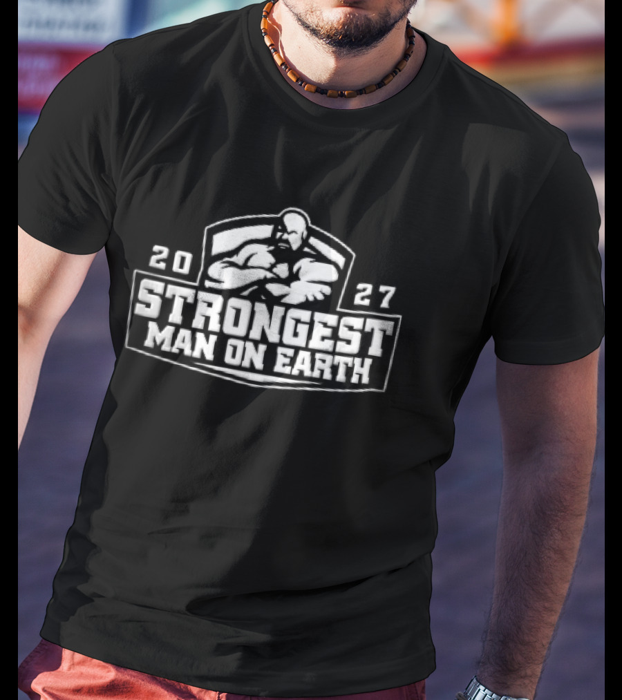 Strongest Man On Earth 2027 Bodybuilder Arms Crossed Shield T-Shirt