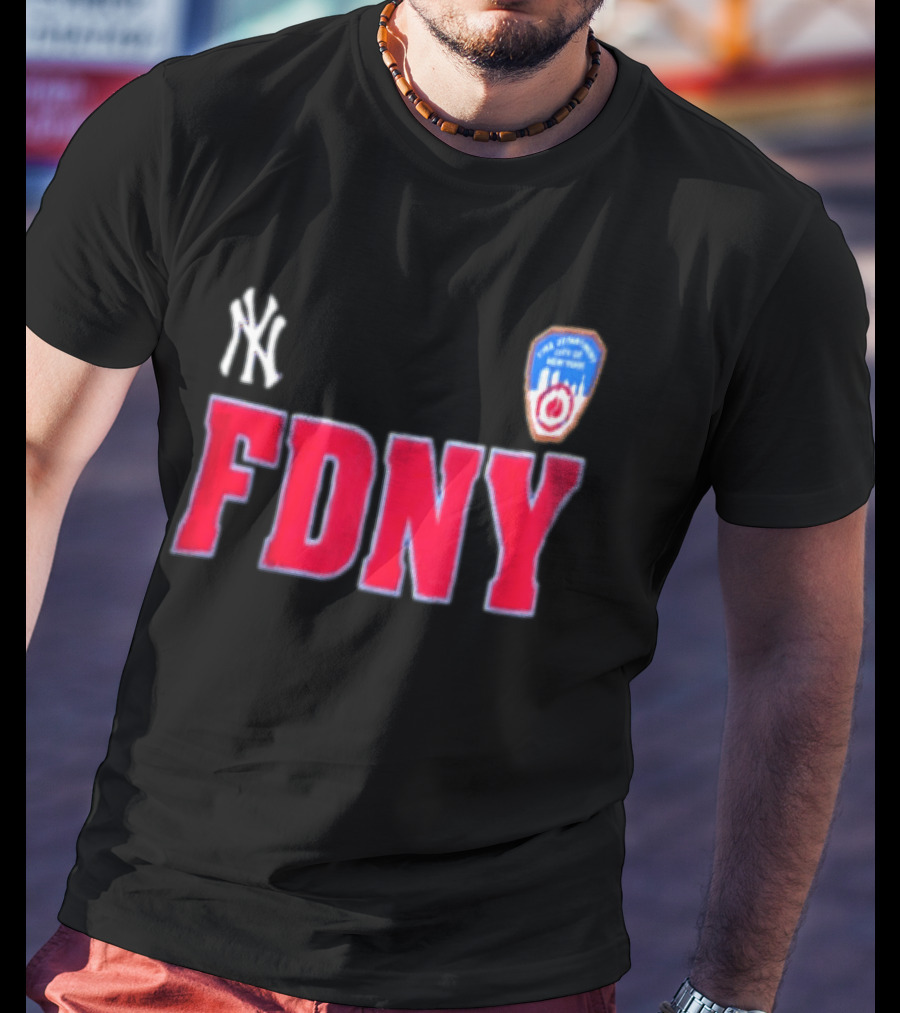 New York Yankees FDNY Collaboration With FDNY Patch And Yankees T-Shirt