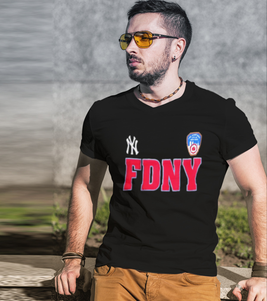 New York Yankees FDNY Collaboration With FDNY Patch And Yankees T-Shirt
