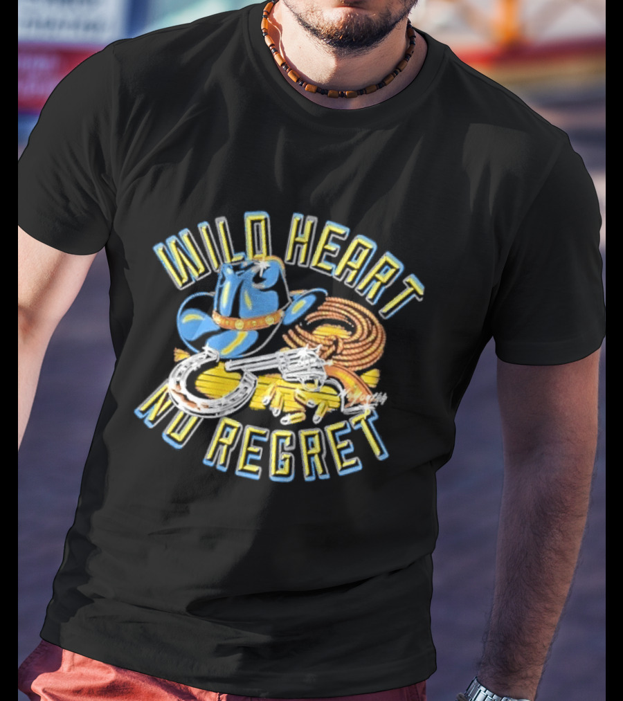 Wild Heart No Regret Cowboy Hat Revolver Horseshoe Rope T-Shirt