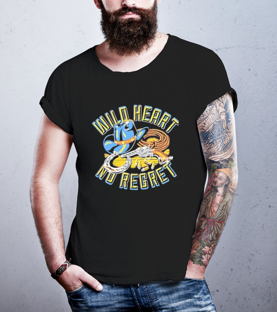 Wild Heart No Regret Cowboy Hat Revolver Horseshoe Rope T-Shirt