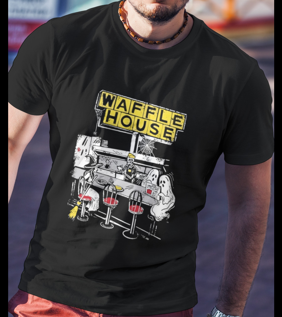 Waffle House Wafflehaunted House Ghostly Diner Scene Halloween T-Shirt