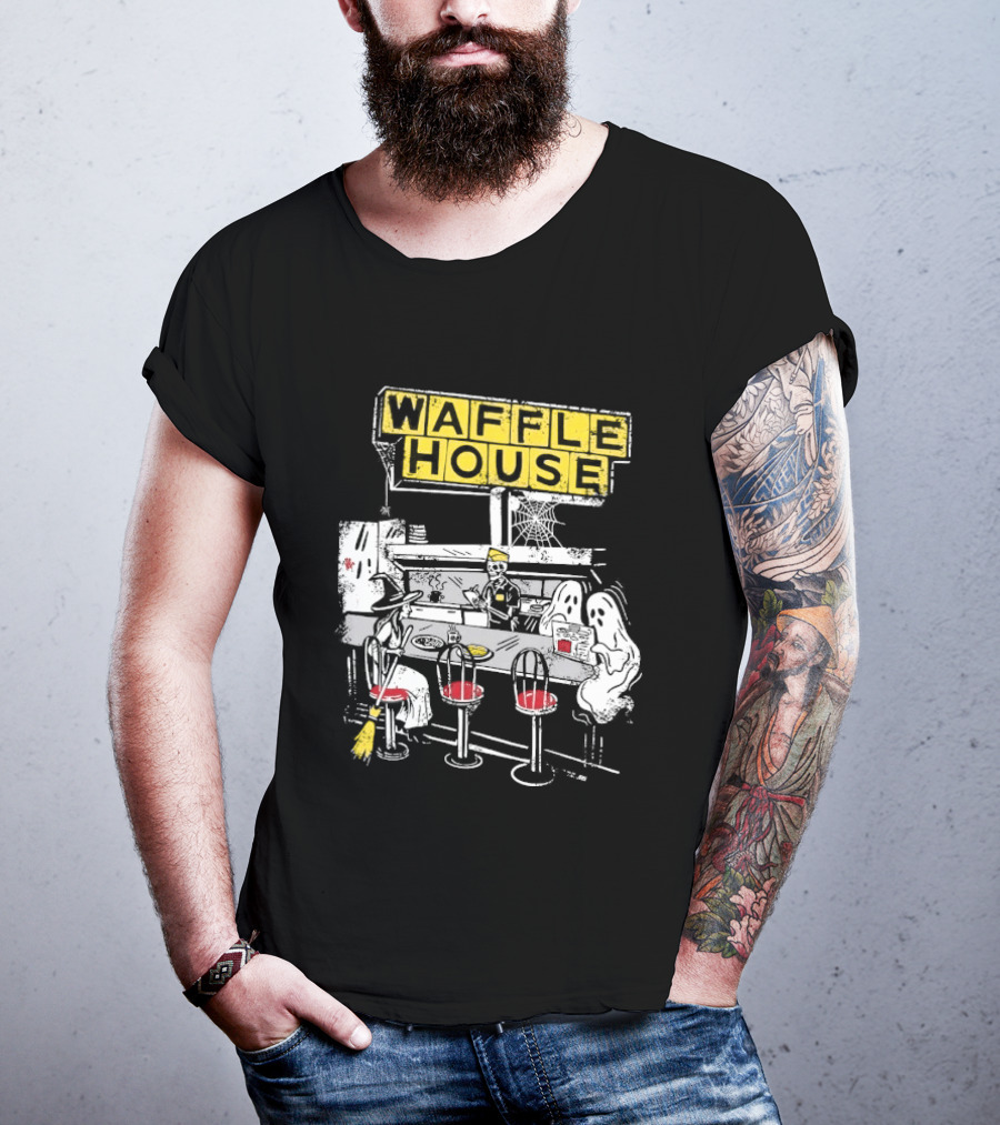Waffle House Wafflehaunted House Ghostly Diner Scene Halloween T-Shirt
