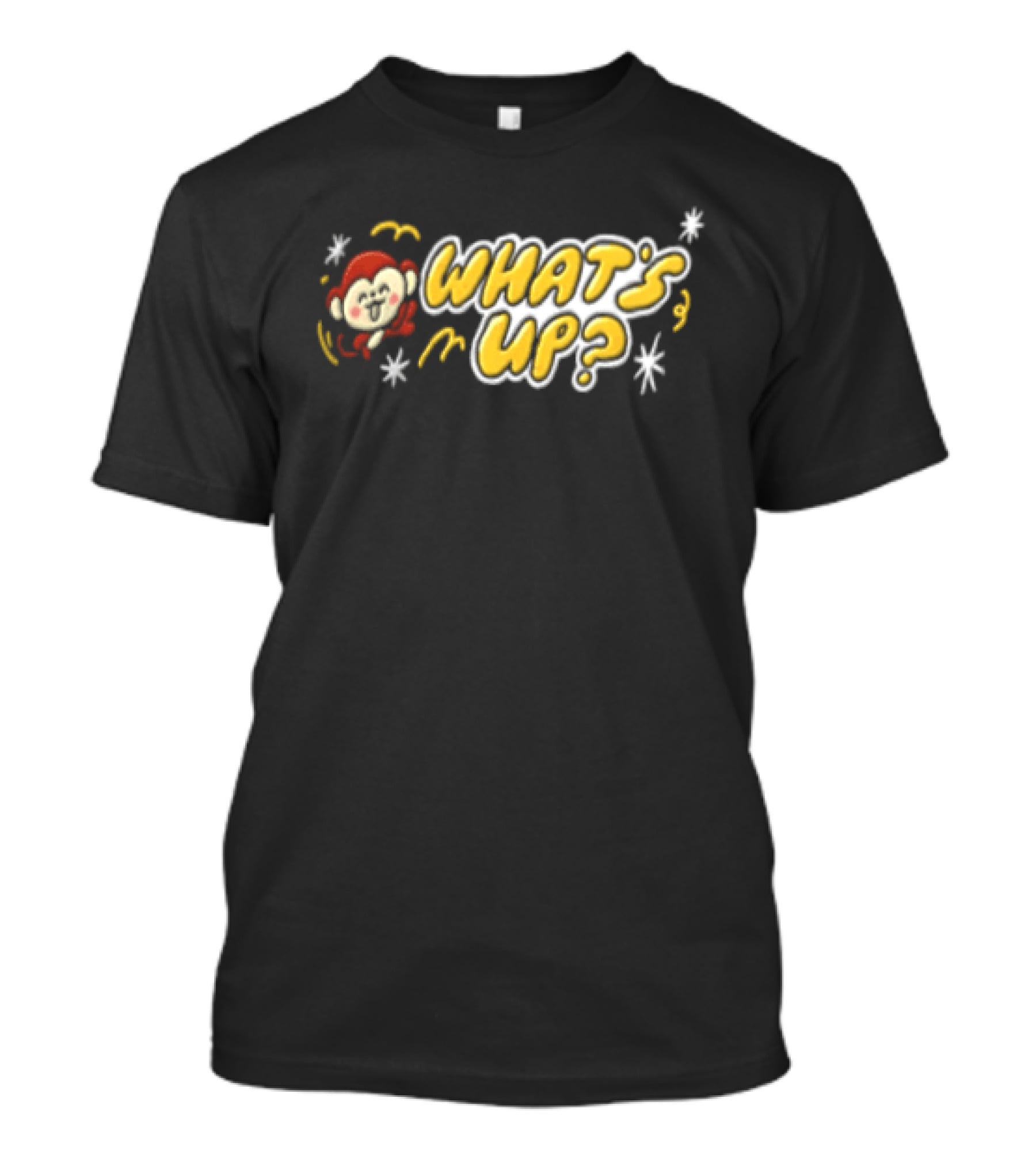 What's Up Cartoon Monkey Waving White Sparkles Squiggles T-Shirt
