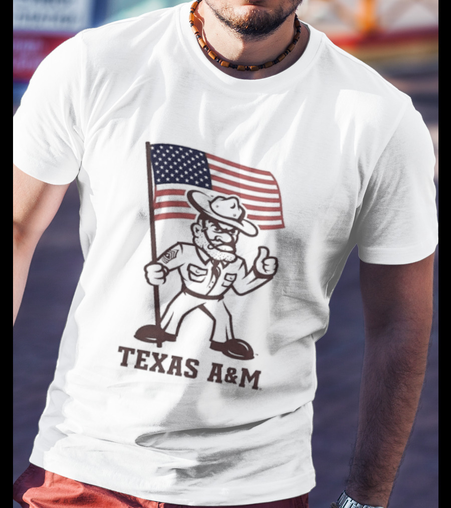 Awesome The Ol' Sarge Collection Texas A&M Maroon USA Flag T-Shirt