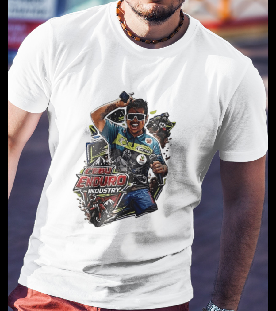 Cebu Enduro Industry Host With Microphone And Dirt Bike Riders Caricature T-Shirt