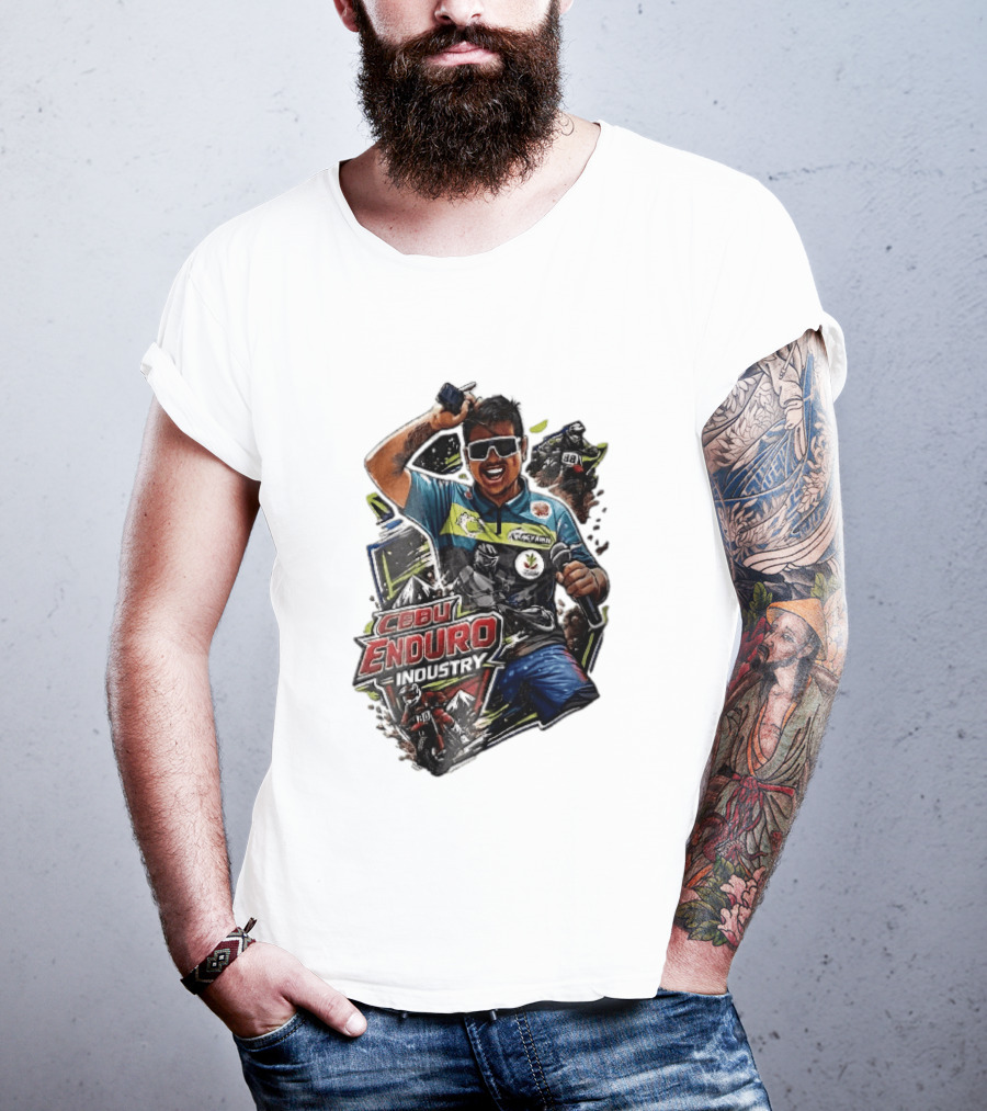 Cebu Enduro Industry Host With Microphone And Dirt Bike Riders Caricature T-Shirt