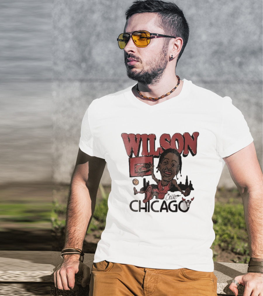 Chicago Bulls Wilson Cartoon Caricature Dunking City Skyline T-Shirt