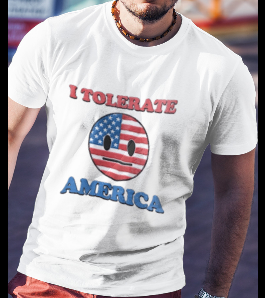 I Tolerate America USA Flag Emoji Face T-Shirt