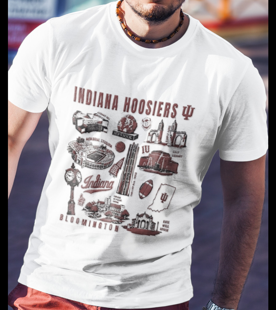 Indiana Hoosiers Bloomington Campus Landmarks Tower Map Collage T-Shirt