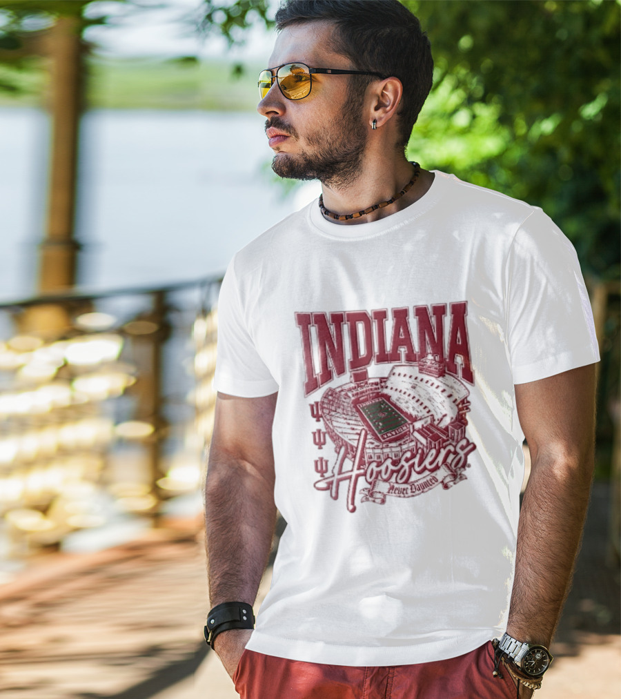 Indiana Hoosiers Never Daunted Memorial Stadium Aerial View Football Field Banner T-Shirt