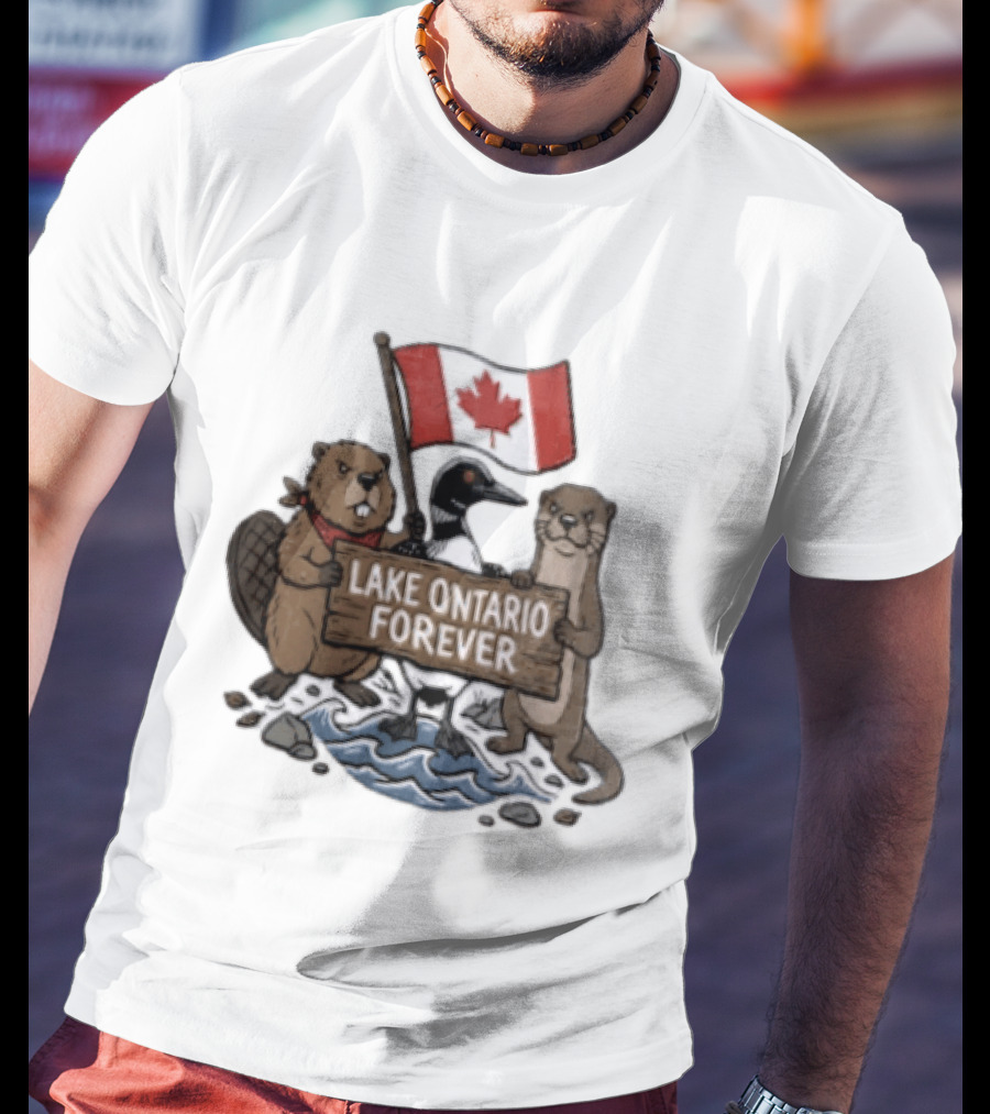 Lake Ontario Forever Canadian Flag Beaver Goose Otter T-Shirt