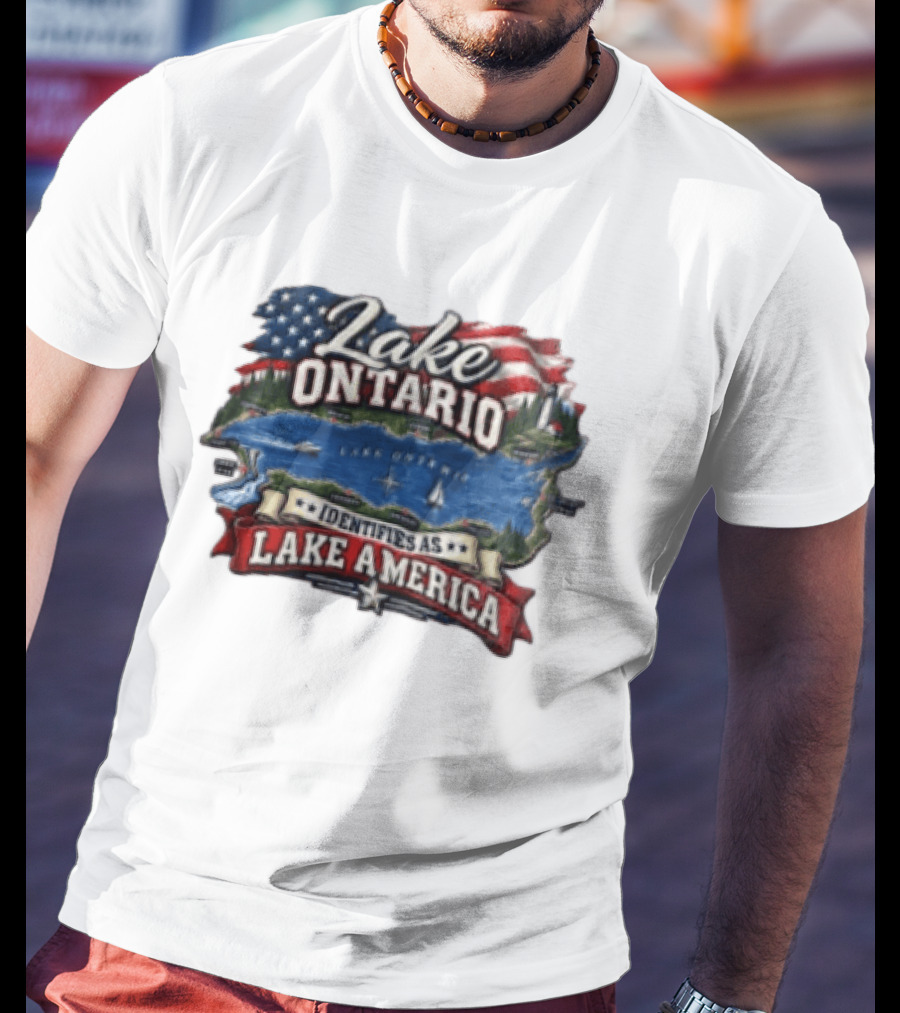 Lake Ontario Identifies As Lake America Map With Patriotic Flag And Nautical T-Shirt