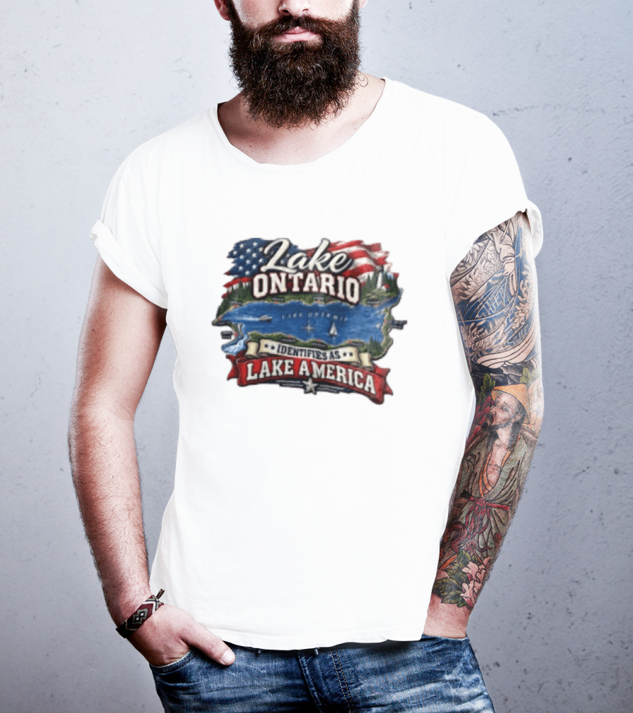 Lake Ontario Identifies As Lake America Map With Patriotic Flag And Nautical T-Shirt