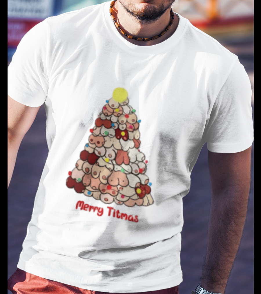 Merry Titmas Christmas Tree Humor Boob Ornaments T-Shirt