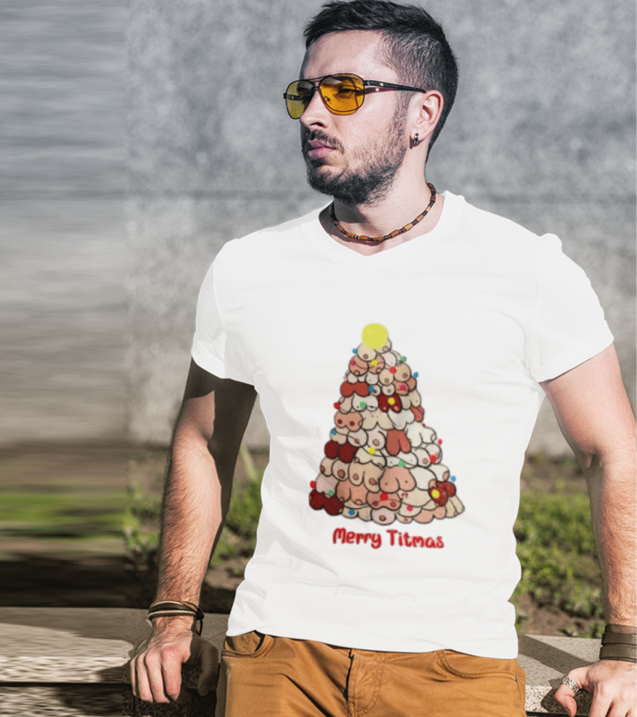 Merry Titmas Christmas Tree Humor Boob Ornaments T-Shirt