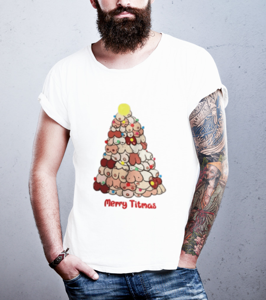 Merry Titmas Christmas Tree Humor Boob Ornaments T-Shirt