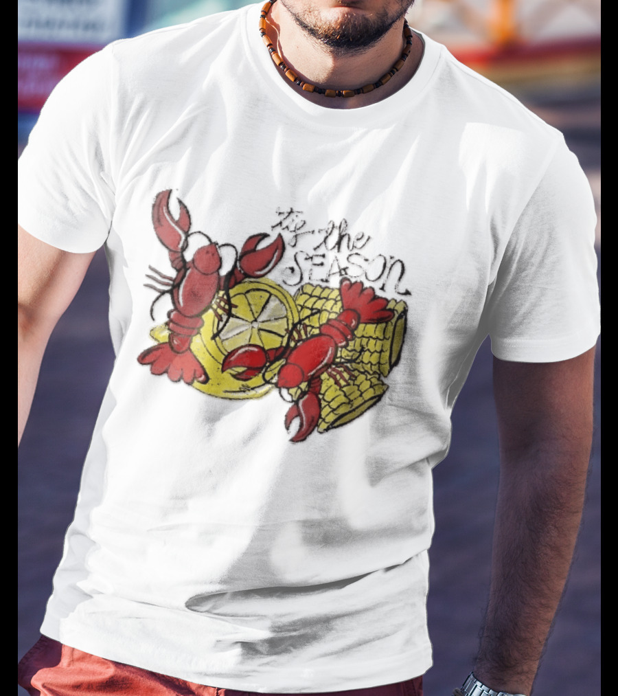 Tis The Season Distressed Cartoon Crawfish Lemon Corn Cob Fun T-Shirt