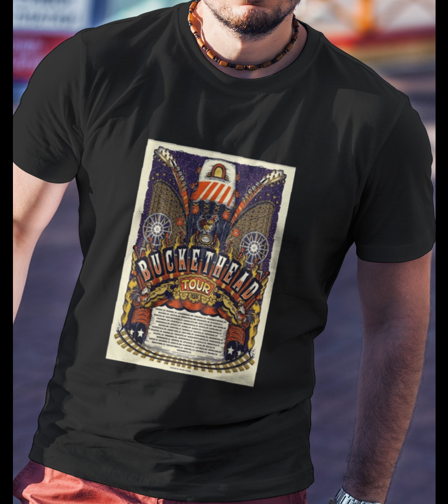 Buckethead 2026 Tour Psychedelic Rock Art With Guitars And Illustrations T-Shirt