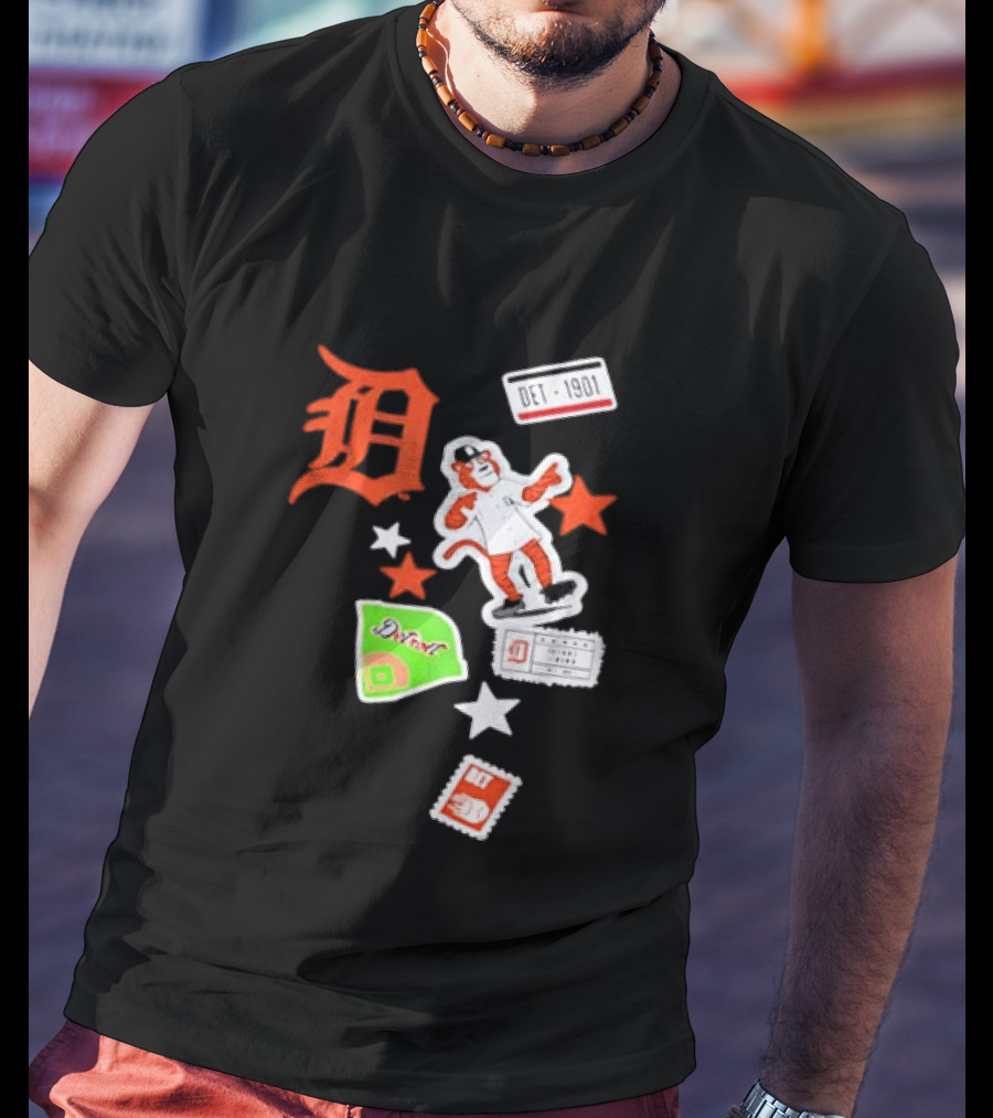 Detroit Tigers New Era Navy City Patch Stars Vintage Baseball Tiger T-Shirt