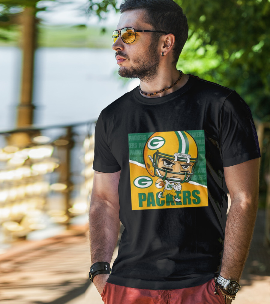 Green Bay Packers Chibi Player Helmet Packers T-Shirt