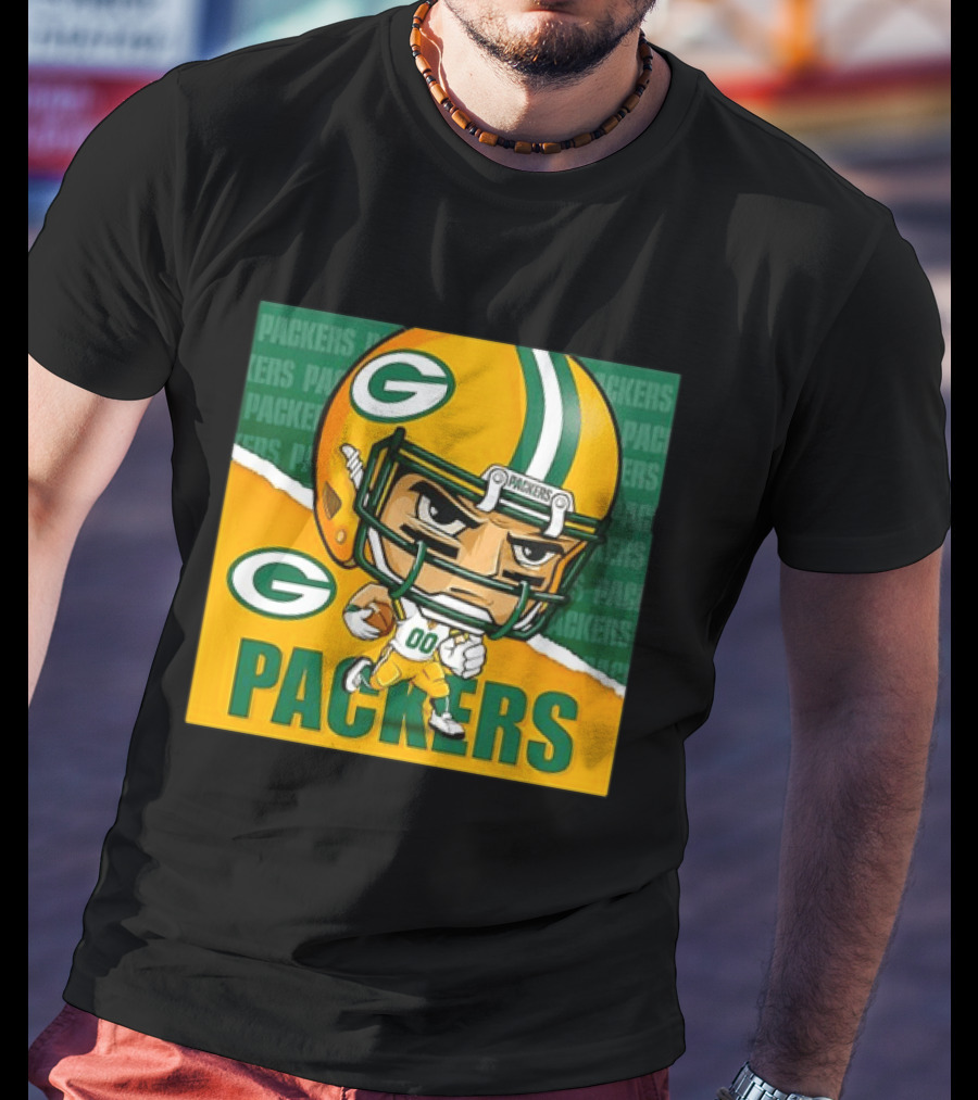 Green Bay Packers Chibi Player Helmet Packers T-Shirt