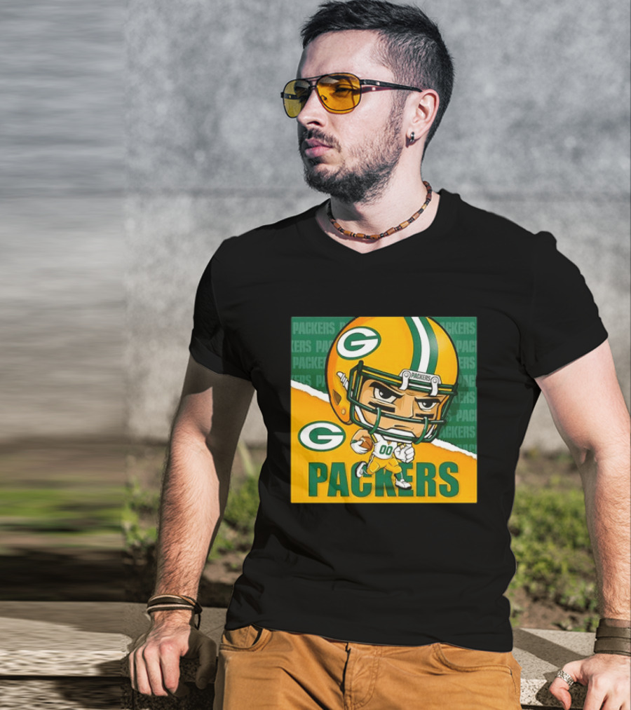 Green Bay Packers Chibi Player Helmet Packers T-Shirt