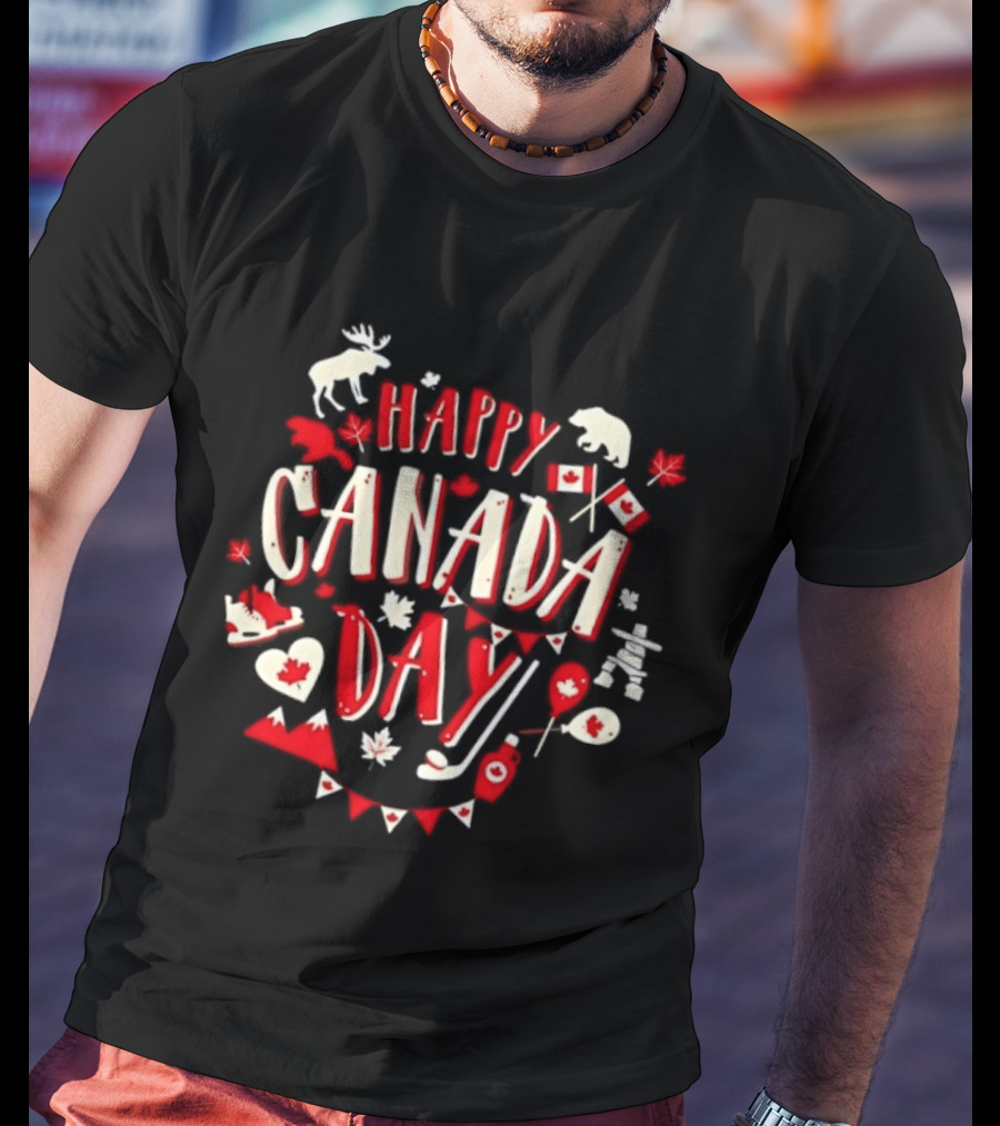 Happy Canada Day Moose Maple Leaf Flag Celebration T-Shirt