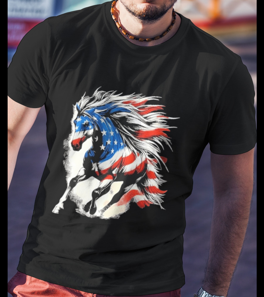 Patriotic Gallop Horse American Flag 4th Of July USA 2026 T-Shirt