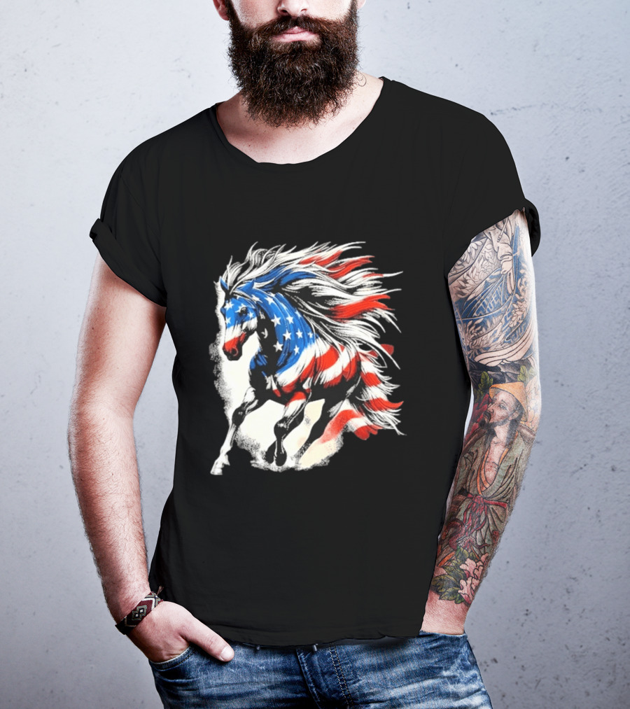 Patriotic Gallop Horse American Flag 4th Of July USA 2026 T-Shirt