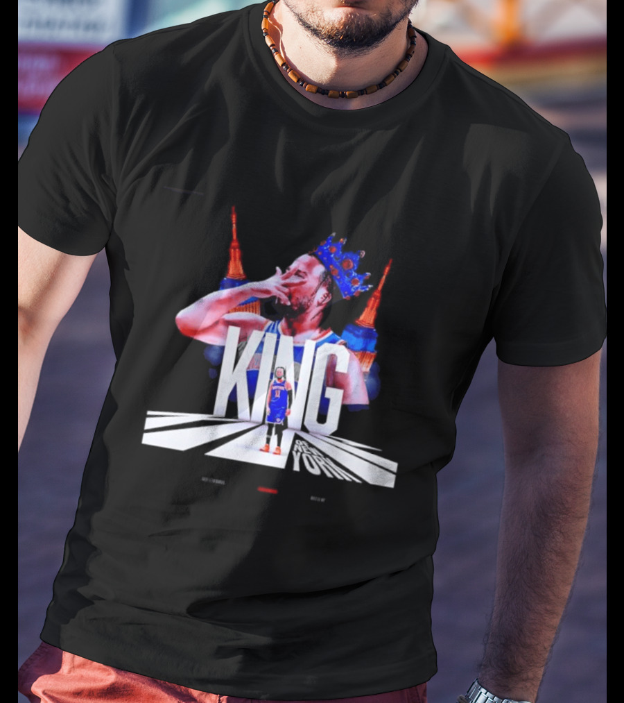 King Of New York Jalen Brunson Crown Basketball Statue Liberty Skyline T-Shirt